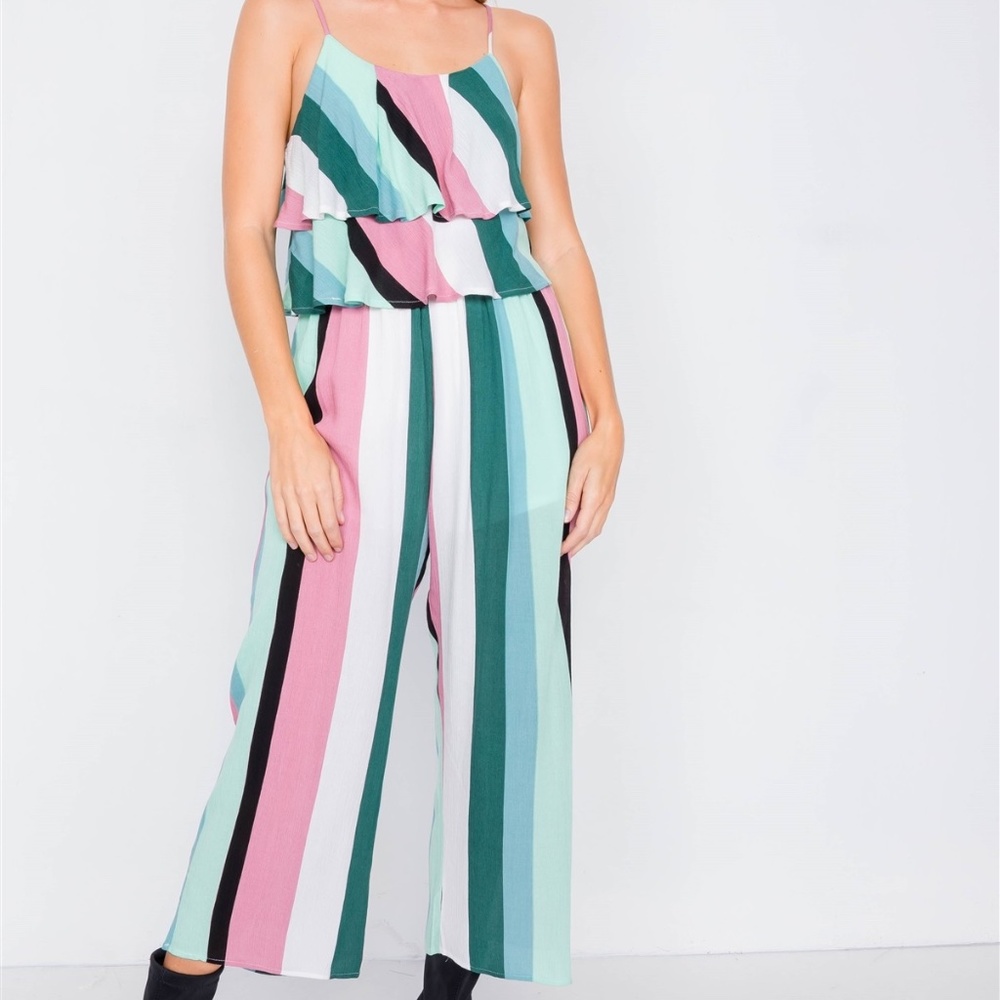 Layered Flounce Cami Strap Flare Leg Jumpsuit